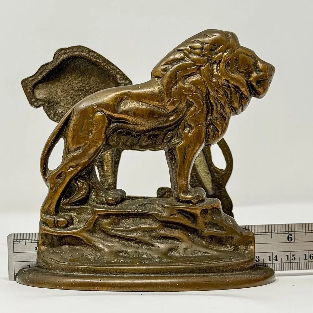 Antique Cast Iron Lion Bookends Pair Bronzed Art Deco Style Library Decor - Picture 8 of 8